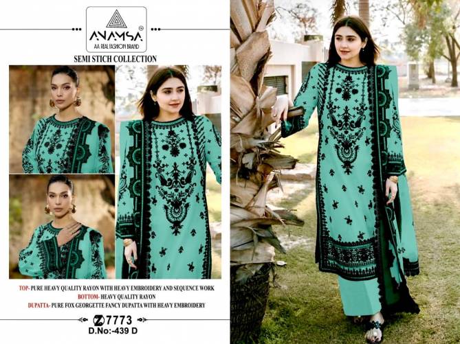Anamsa 439 A To D Embroidery Rayon Pakistani Suits Wholesale Price In Surat
